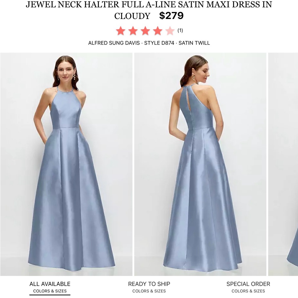 Alfred Sung Satin Halter Jewel Neck Maxi Dress In Cloudy Blue